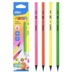 Deli Олівець ч/г EU54700 мікс HB Neon (чорн зріз) б/ласт зат