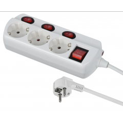 ELECTRALINE Подовжувач побутовий 3роз. 1.5м 2х0.75 шторки без з/з (білий) Будмен