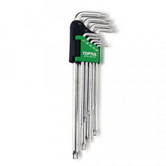 TOP TULL Набір Г-подіб.ключів TORX T10-T50 9од. супердовг. з отвором