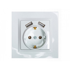 LUXEL Розетка з заземлением та 2USB JAZZ (білий) 9030