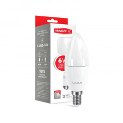 MAXUS Лампа світлодіодна C37 CL-F 6W 4100K 220V E14 1-LED-534-02