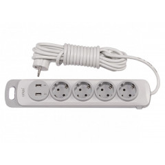 LUXEL Подовжувач 4 гнізда 5М заземлення вимикач+2 usb NOTA 4355