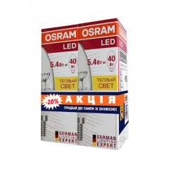 OSRAM Лампа LED свічка 5.4W/830 E14 2шт/уп проз.