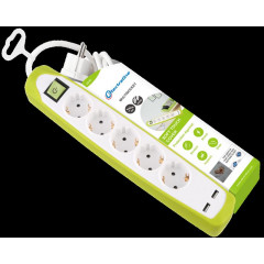 ELECTRALINE Подовжувач з плоскою вилкою 2USB порт 3х1мм2/2м 5роз. біло-зелений