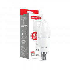 MAXUS Лампа світлодіодна C37 CL-F 6W 3000K 220V E14 1-LED-533-02