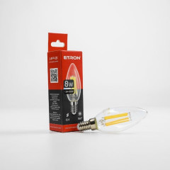 ETRON Лампа світлодіодна Filament Power С37 E14 8W 3000K прозоре скло
